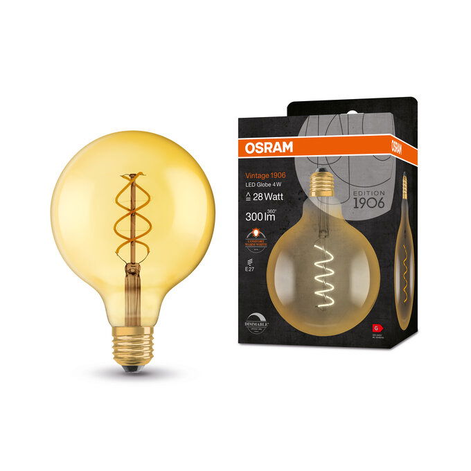 Vintage 1906 Globe 28 Filament DIM 4W 820 Gold E27