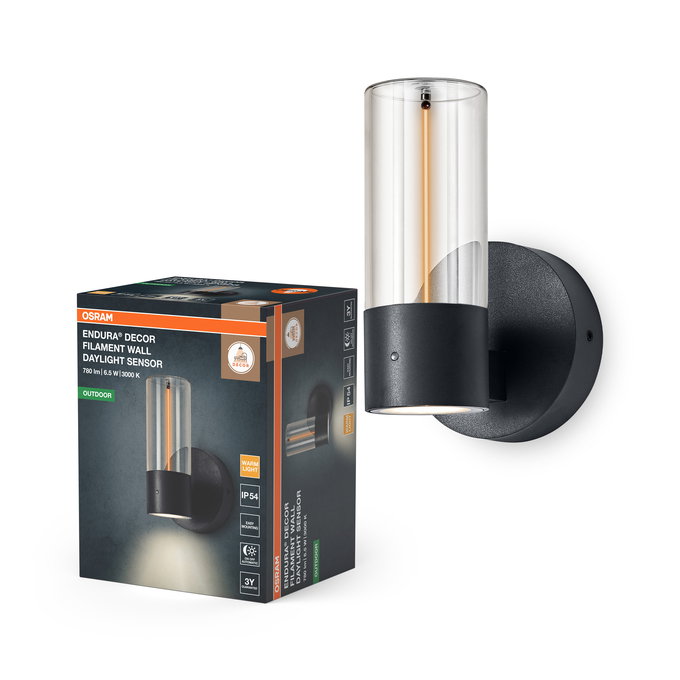 ENDURA Decor Filament Wall Daylight Sensor 6.5W IP54 Dark Grey