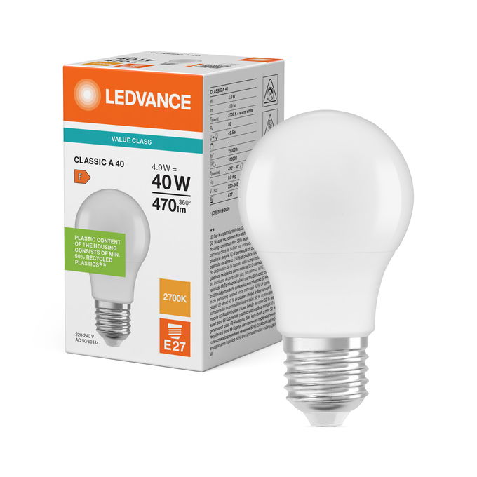 LED Classic A 40 V 4.9W 827 Frosted E27