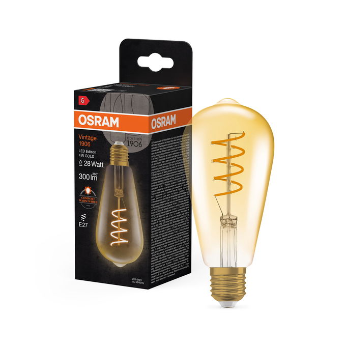 Vintage 1906 Edison 28 Filament 4W 820 Gold E27