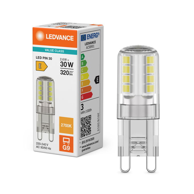 LED PIN 30 300° V 2.6W 827 Clear G9