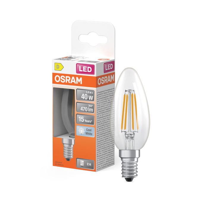 LED Star Classic B 40 Filament 3.4W 840 Clear E14