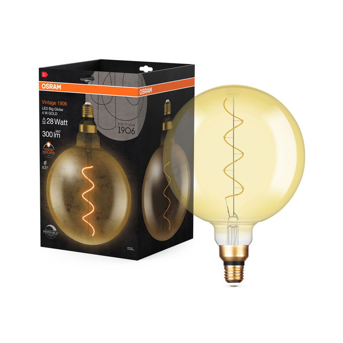 Vintage 1906 Big Globe 28 Filament DIM 4W 820 Gold E27