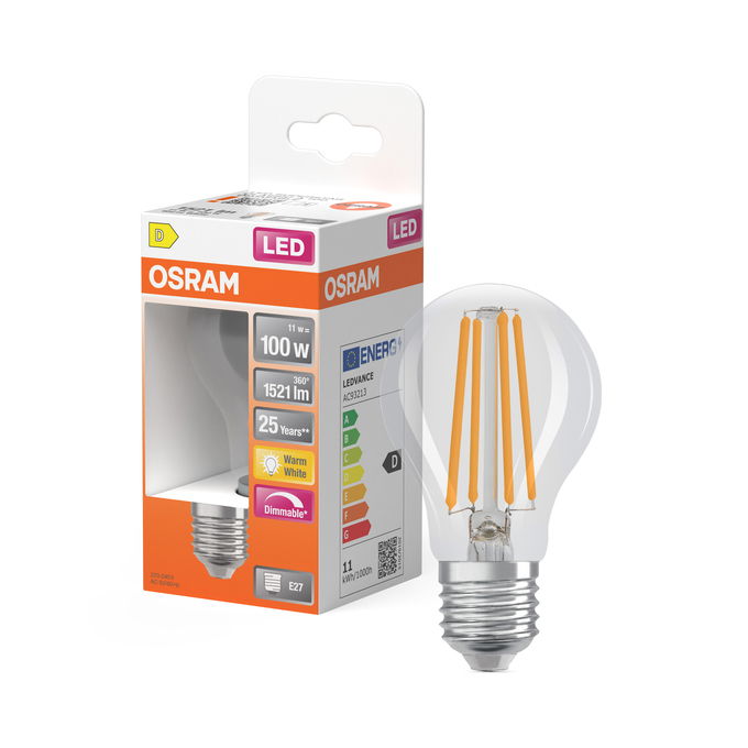 LED Superstar Classic A 100 Filament DIM 11W 827 Clear E27