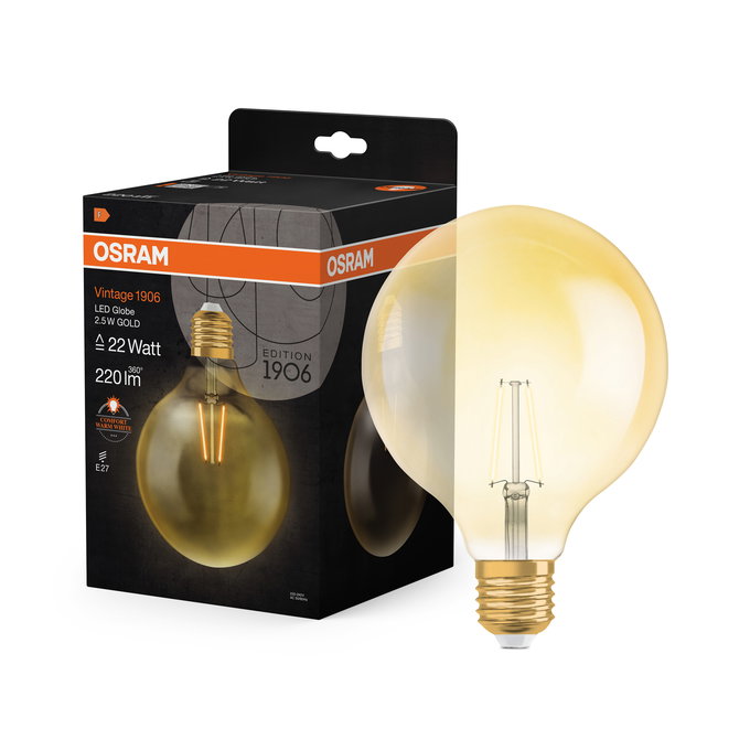 Vintage 1906 Globe 22 Filament 2.5W 824 Gold E27