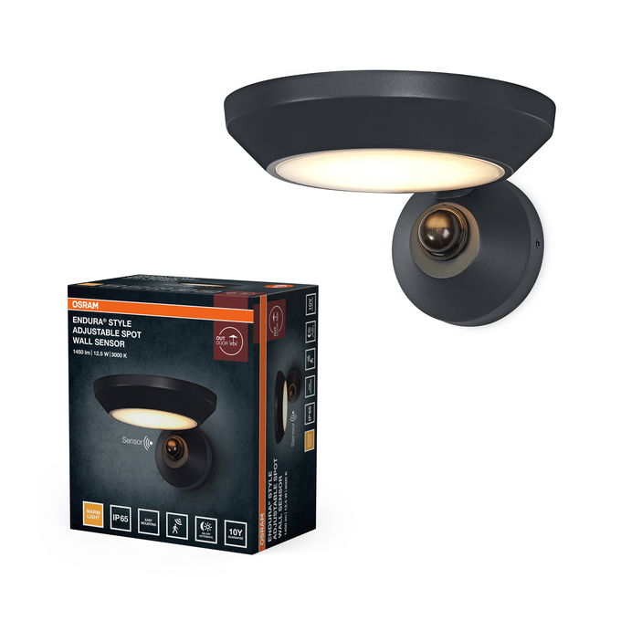 ENDURA Style Adjustable Spot IP65 Wall Sensor 12W Dark Grey