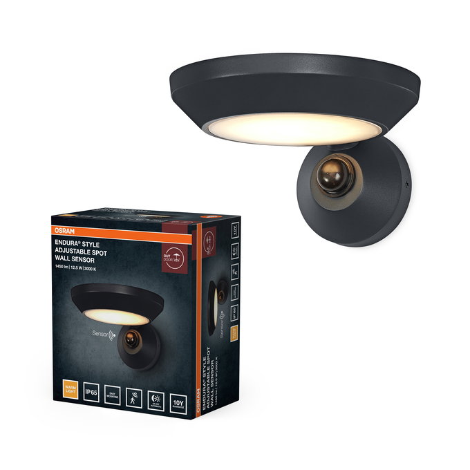 ENDURA Style Adjustable Spot IP65 Wall Sensor 12W Dark Grey
