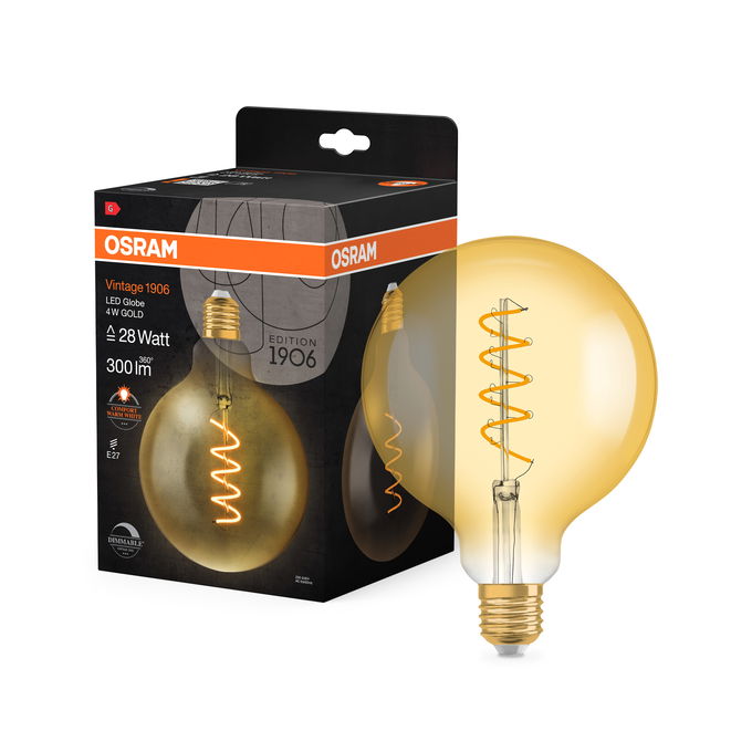Vintage 1906 Globe 28 Filament DIM 4W 820 Gold E27