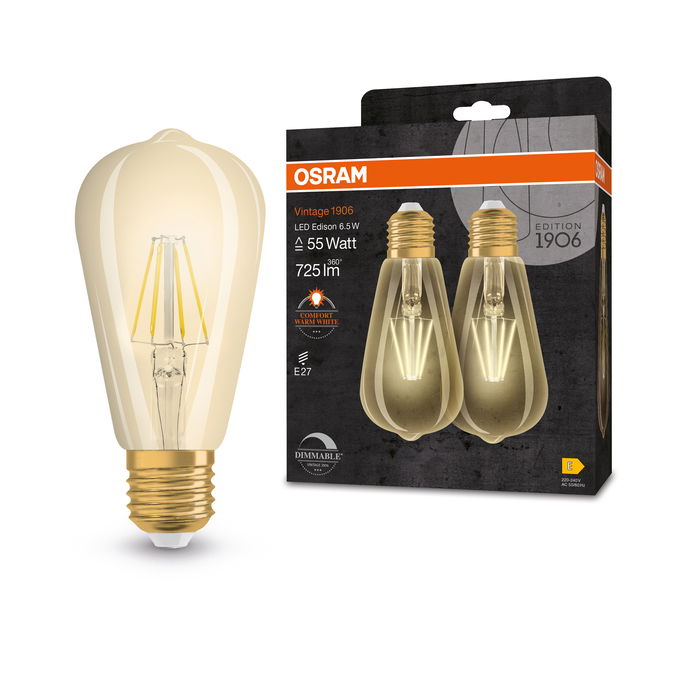 Vintage 1906 Edison 55 Filament DIM 6.5W 824 Gold E27