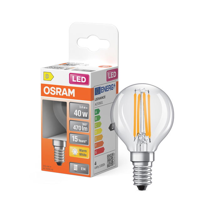 LED Star Classic P 40 Filament 3.4W 827 Clear E14