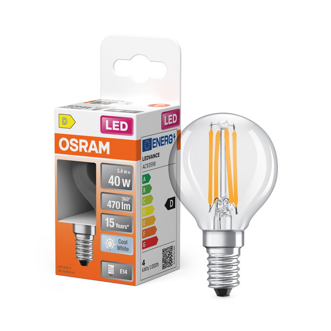 LED Star Classic P 40 Filament 3.4W 840 Clear E14