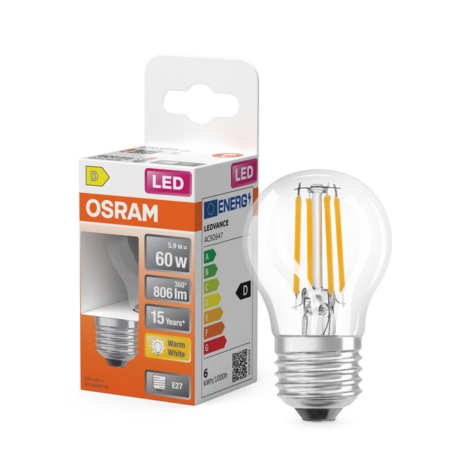 LED Star Classic P 60 Filament 5.9W 827 Clear E27