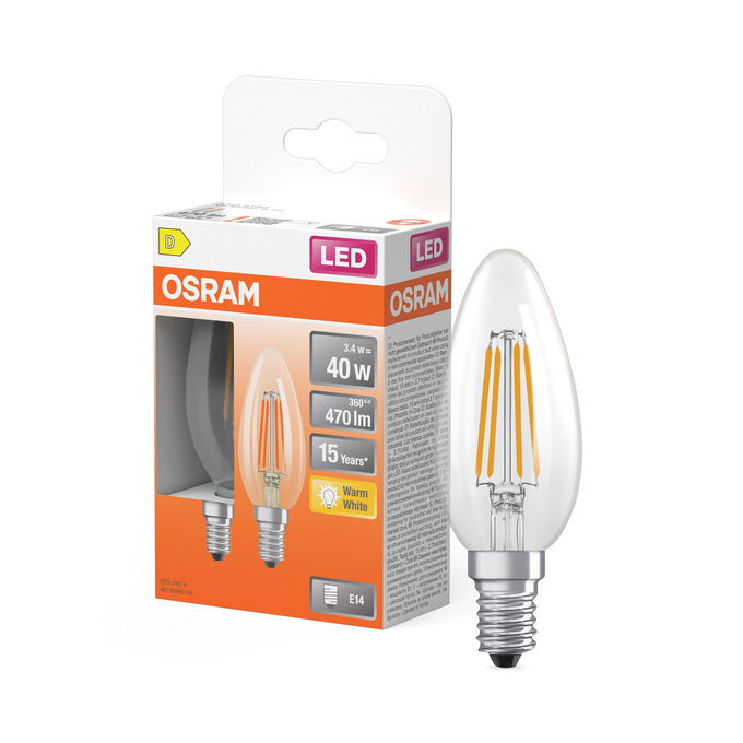 LED Star Classic B 40 Filament 3.4W 827 Clear E14