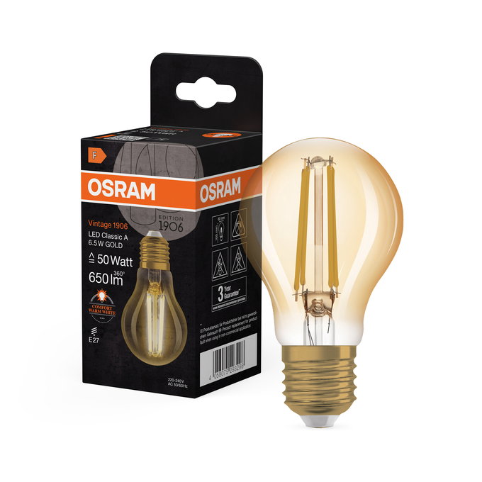 Vintage 1906 Classic A 50 Filament 6.5W 824 Gold E27