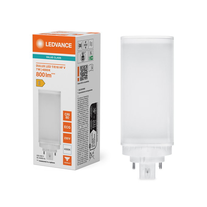 DULUX LED T/E18 HF & AC MAINS VALUE 7W 840 GX24Q-2