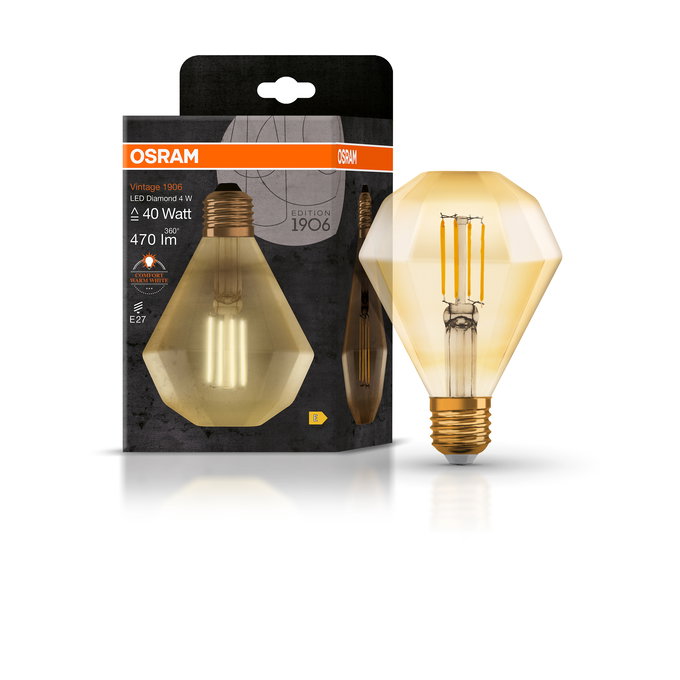 Vintage 1906 Edison 40 Filament Diamond 4W 824 Gold E27