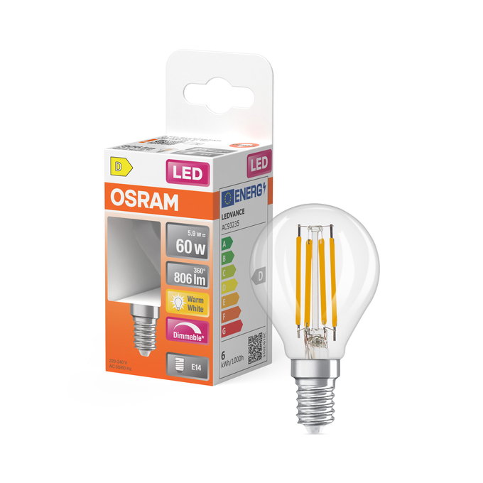 LED Superstar Classic P 60 Filament DIM 5.9W 827 Clear E14