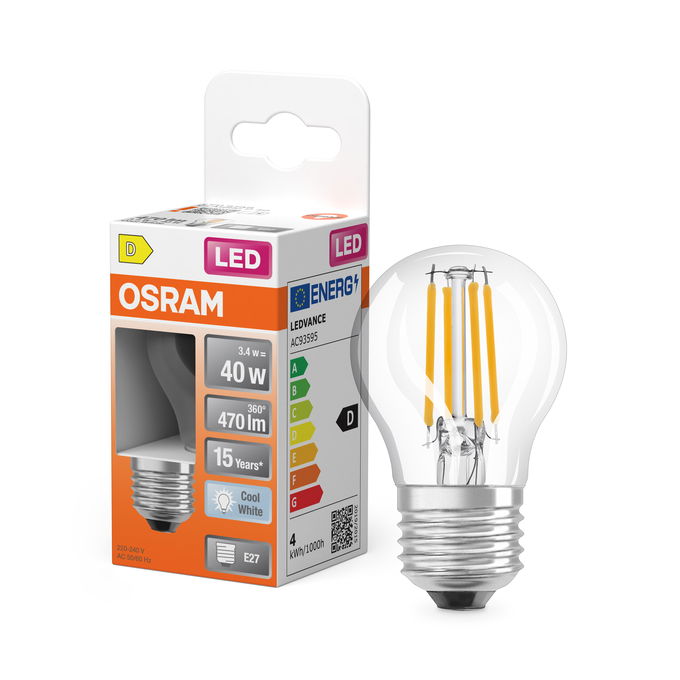 LED Star Classic P 40 Filament 3.4W 840 Clear E27