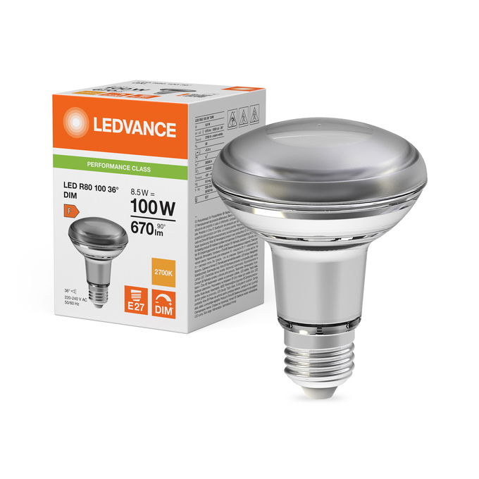 LED R80 100 36° DIM P 8.5W 827 E27