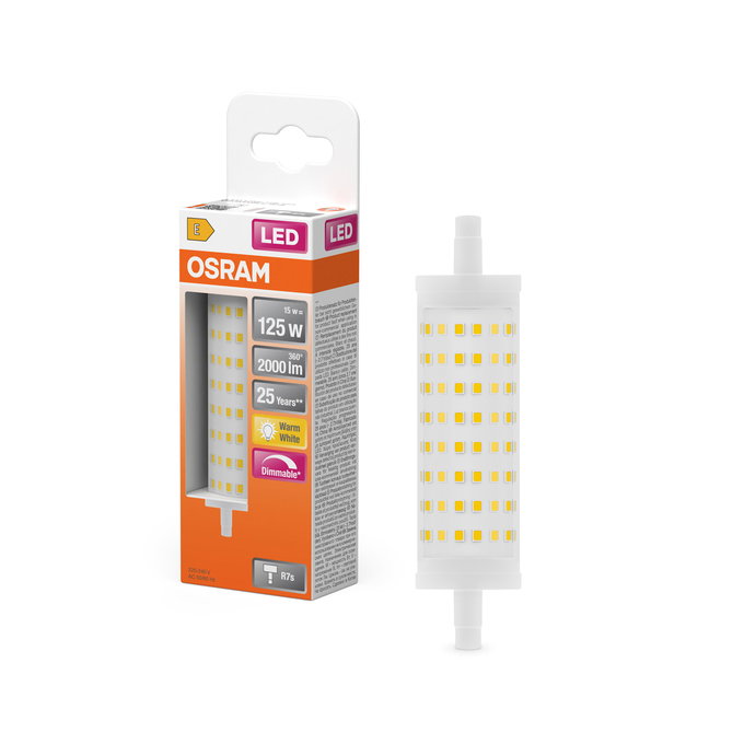 LED Line 118 125 300° DIM 15W 827 Clear R7s