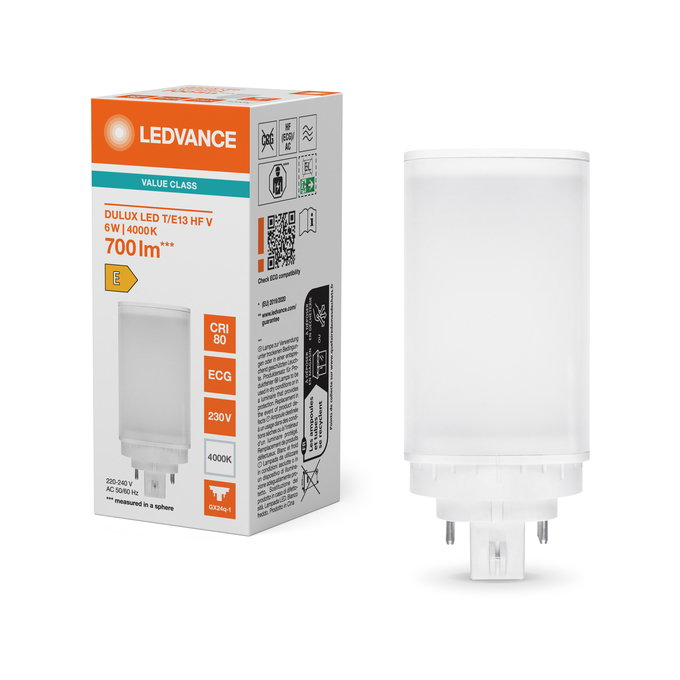 DULUX LED T/E13 HF & AC MAINS VALUE 6W 840 GX24Q-1