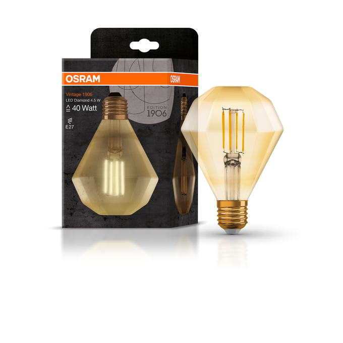Vintage 1906 Edison 40 Filament Diamond 4W 824 Gold E27
