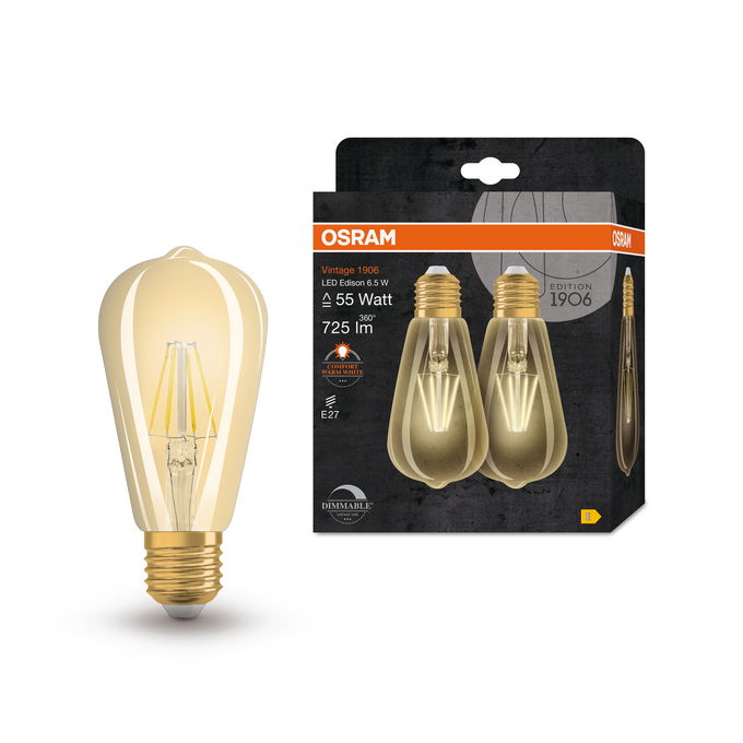 Vintage 1906 Edison 55 Filament DIM 6.5W 824 Gold E27