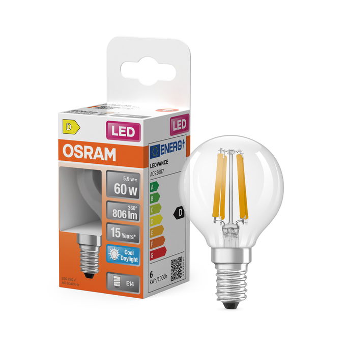 LED Star Classic P 60 Filament 5.9W 865 Clear E14