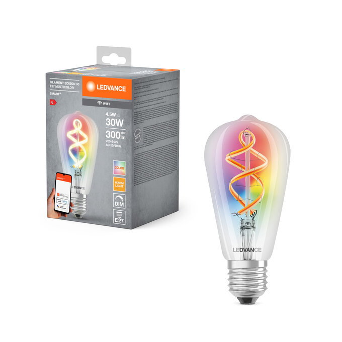 SMART+ WiFi Filament Edison Multicolour RGBW 30  4.5 W/2700 K E27