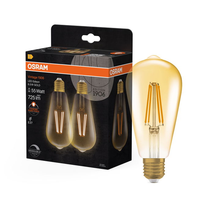Vintage 1906 Edison 55 Filament DIM 6.5W 824 Gold E27