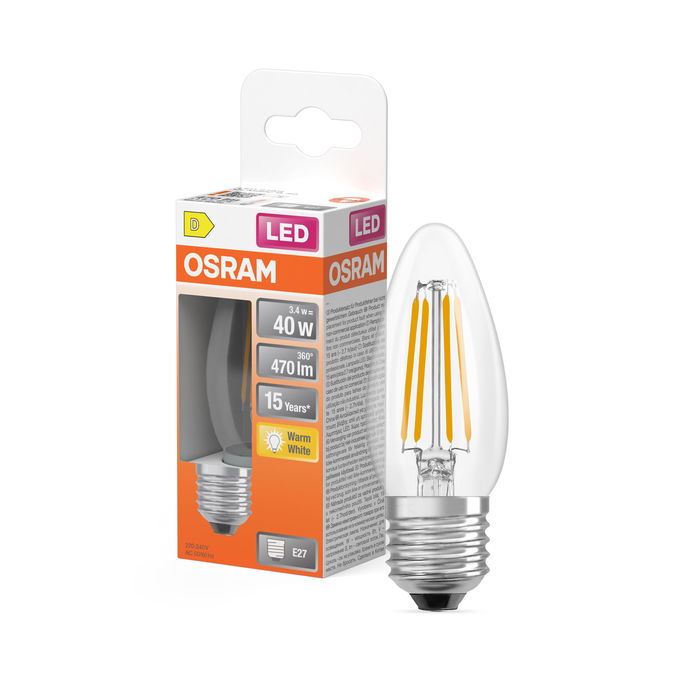 LED Star Classic B 40 Filament 3.4W 827 Clear E27