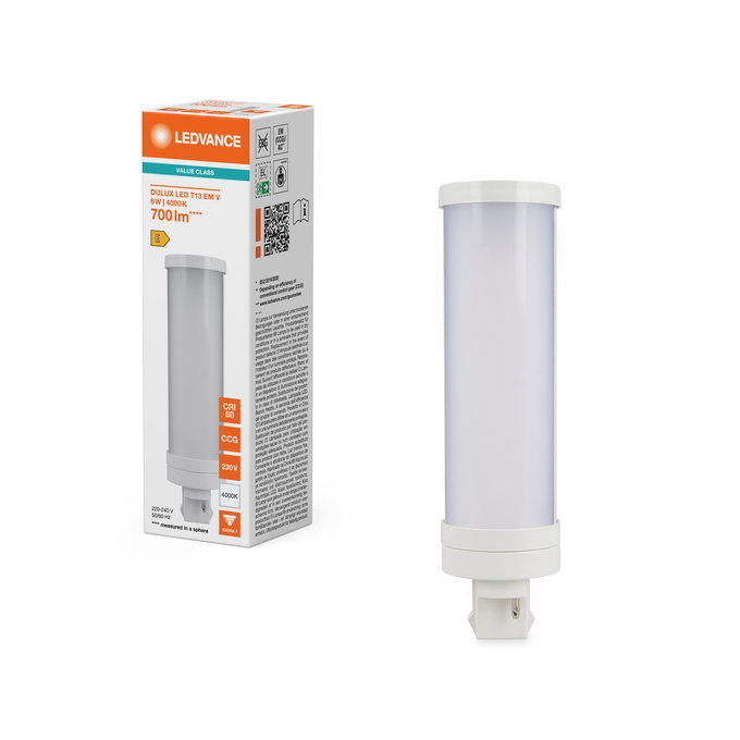 DULUX LED T13 EM & AC MAINS VALUE 6W 840 GX24D-1