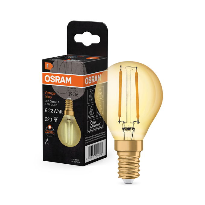 Vintage 1906 Classic P 22 Filament 2.5W 824 Gold E14