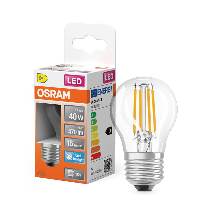 LED Star Classic P 40 Filament 3.4W 865 Clear E27