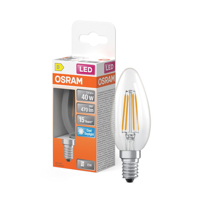 LED Star Classic B 40 Filament 3.4W 865 Clear E14