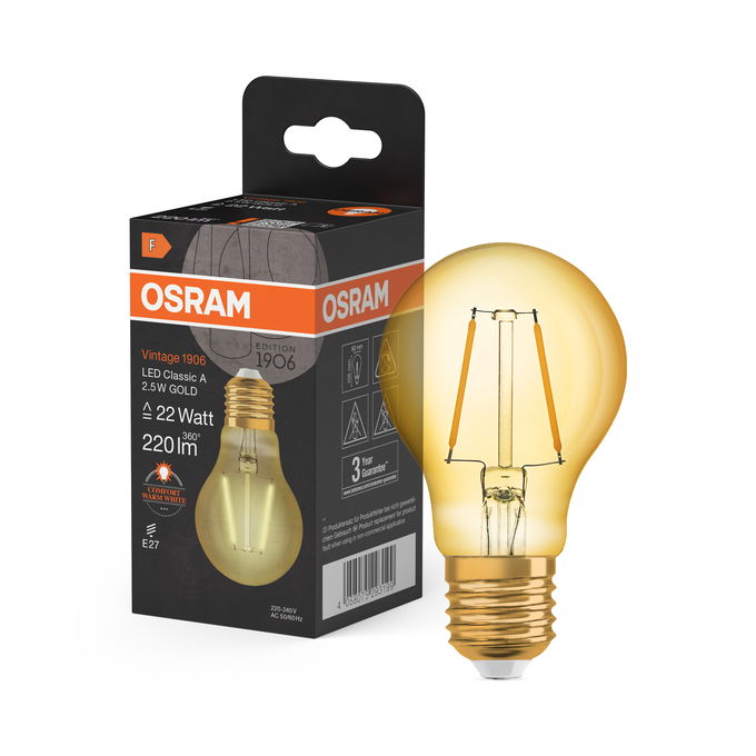 Vintage 1906 Classic A 22 Filament 2.5W 824 Gold E27