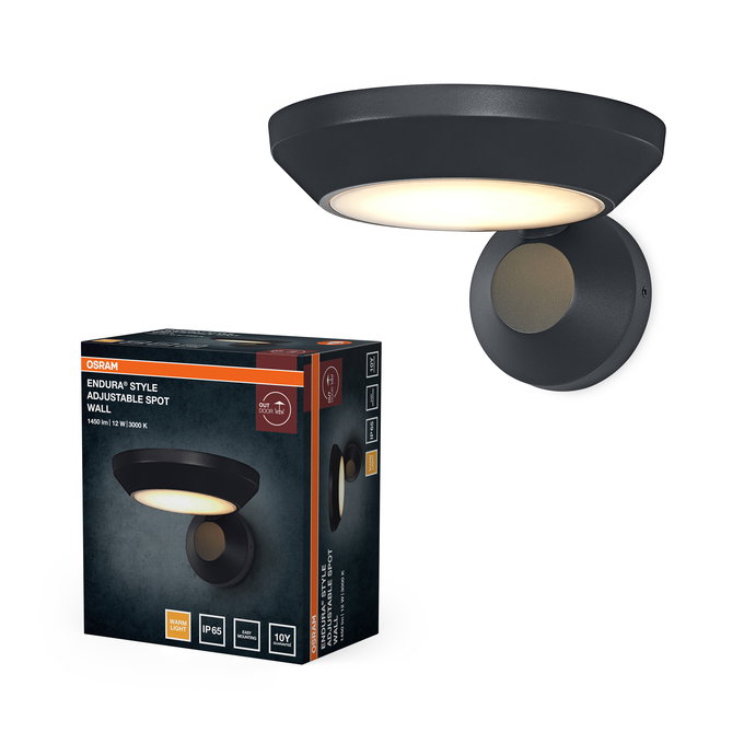 ENDURA Style Adjustable Spot IP65 Wall 12W Dark Grey