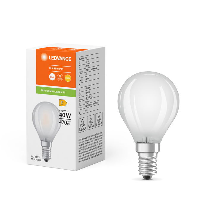 LED Classic P 40 Filament P 4W 827 Frosted E14