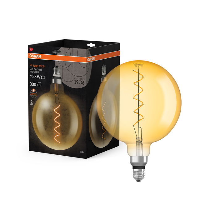 Vintage 1906 Big Globe 28 Filament 4W 820 Gold E27