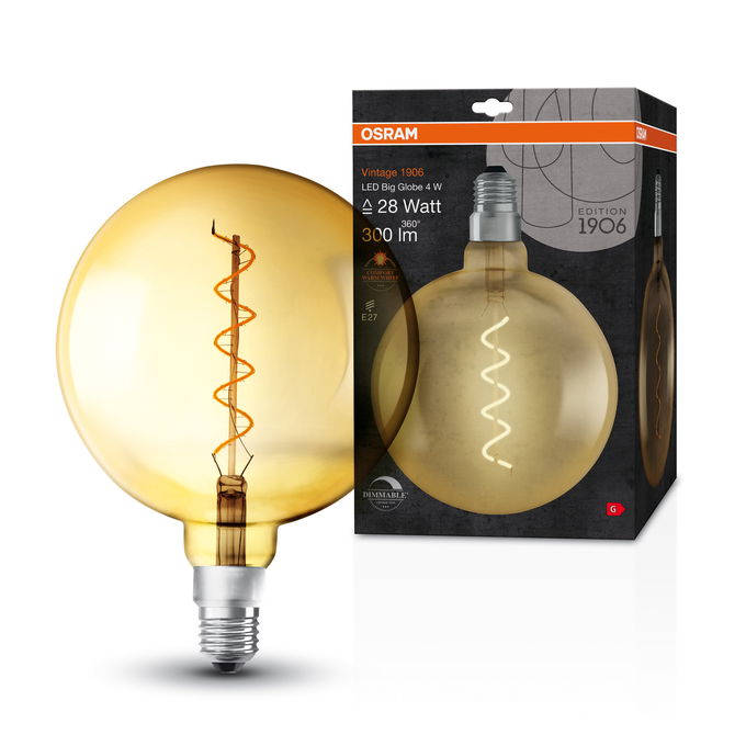 Vintage 1906 Big Globe 28 Filament DIM 4W 820 Gold E27