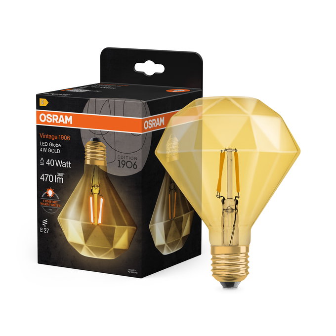 Vintage 1906 Edison 40 Filament Diamond 4W 824 Gold E27