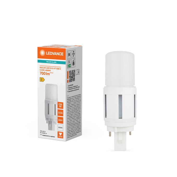 DULUX LED D13 VT EM & AC MAINS VALUE 5.5W 840 G24D